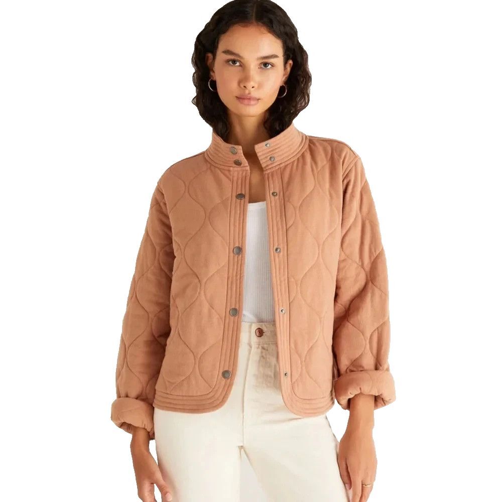 Z Supply Redwood Tan Short Boxy Quilted Jacket  Size M  Transition Piece Casual